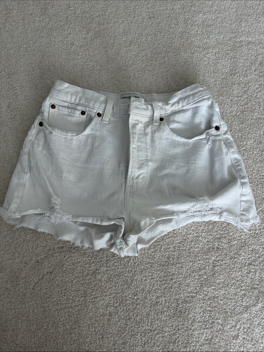 Abercrombie & Fitch White Distressed High-Rise Jean Shorts